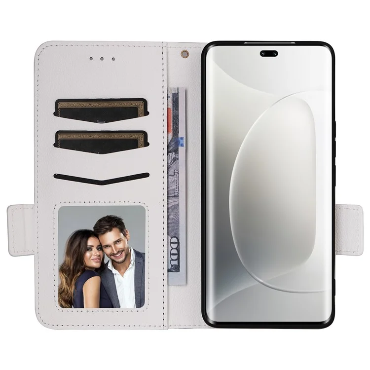 For Honor 300 Pro / 300 Ultra Case with Wrist Strap Litchi Texture PU Leather Wallet Phone Cover - White