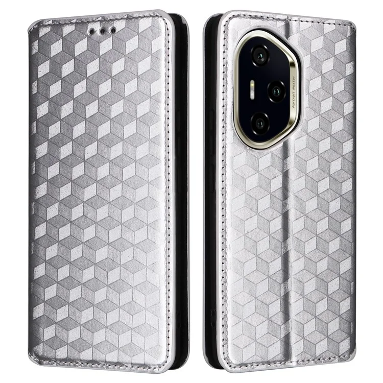 Für Honor 300 Pro / 300 Ultra Brieftasche Rhombus geprägter Leder-Handyhülle - Silber