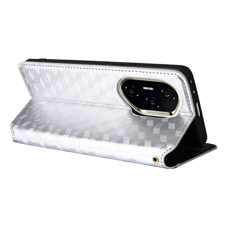 Für Honor 300 Pro / 300 Ultra Brieftasche Rhombus geprägter Leder-Handyhülle - Silber