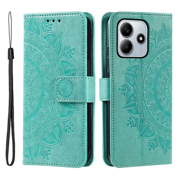 Capa para Xiaomi Redmi Note 14 5G Estampada em Couro PU Carteira com Suporte - Verde Menta