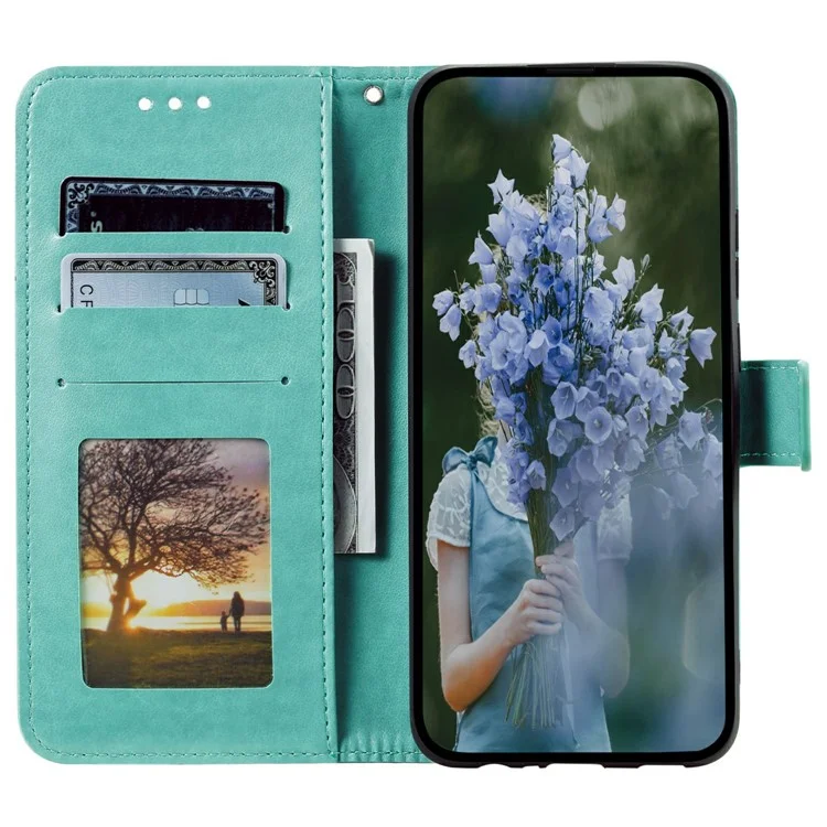 Capa para Xiaomi Redmi Note 14 5G Estampada em Couro PU Carteira com Suporte - Verde Menta