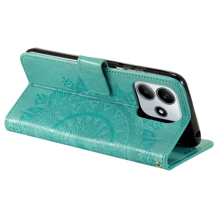 Capa para Xiaomi Redmi Note 14 5G Estampada em Couro PU Carteira com Suporte - Verde Menta