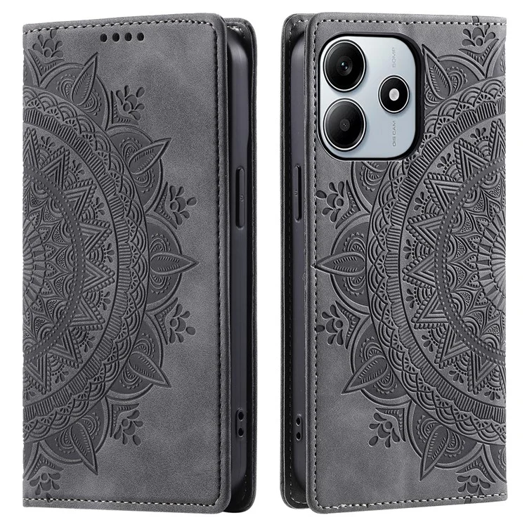 Style-010 Pour Xiaomi Redmi Note 14 5G Étui Fermeture Magnétique Couverture de Téléphone en Cuir Motif Imprimé - Gris