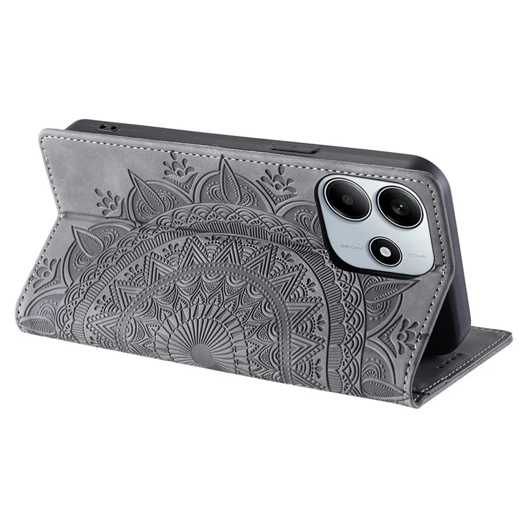 Style-010 Pour Xiaomi Redmi Note 14 5G Étui Fermeture Magnétique Couverture de Téléphone en Cuir Motif Imprimé - Gris