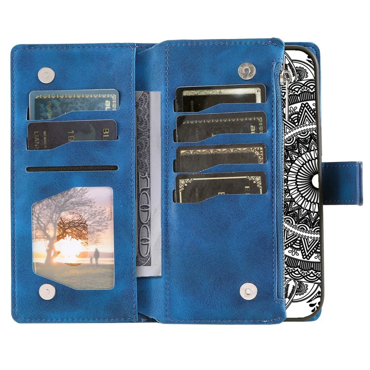 Style 006 Für Xiaomi Redmi Note 14 5G Wallet Case PU Leder Handy Cover Mandala Blume Muster - Blau