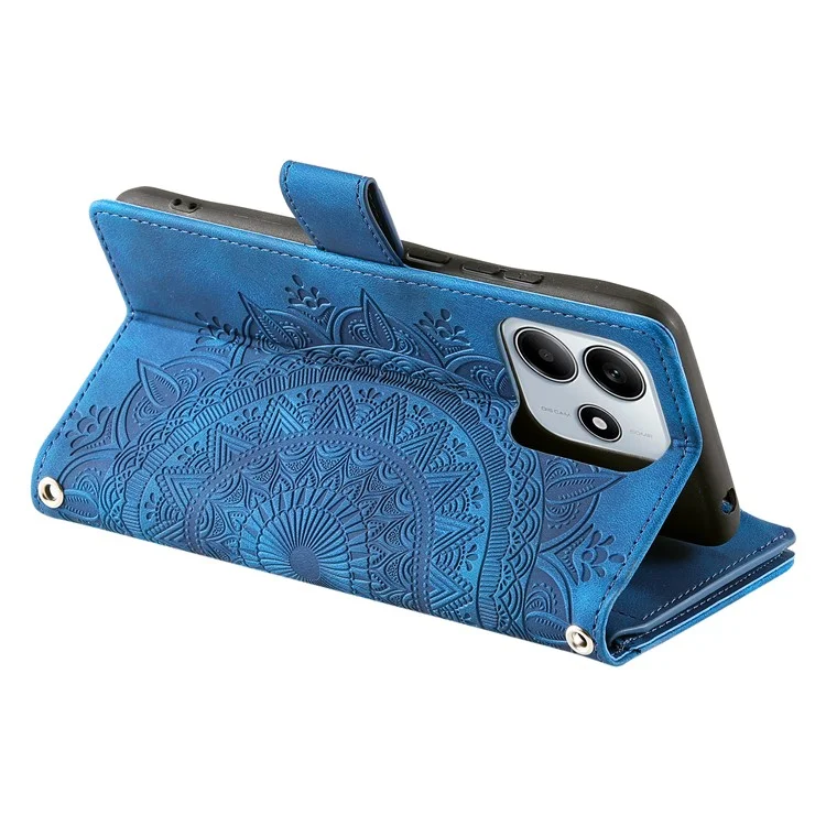 Style 006 Für Xiaomi Redmi Note 14 5G Wallet Case PU Leder Handy Cover Mandala Blume Muster - Blau