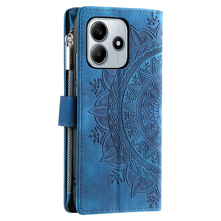 Style 006 Für Xiaomi Redmi Note 14 5G Wallet Case PU Leder Handy Cover Mandala Blume Muster - Blau