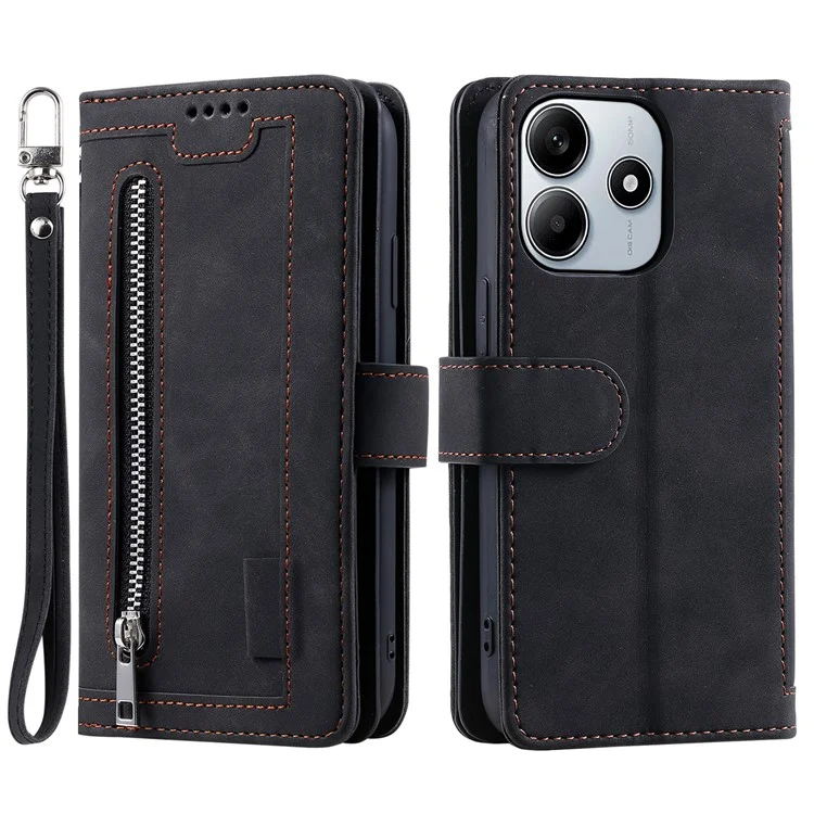 Custodia per Xiaomi Redmi Note 14 5G in pelle PU con cerniera e 9 slot per schede - Nero
