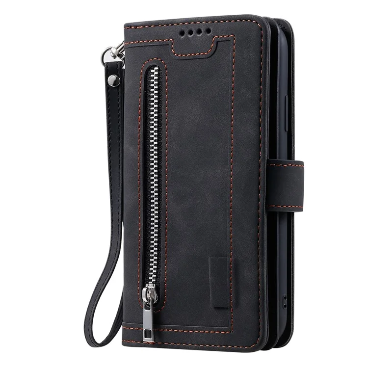 Custodia per Xiaomi Redmi Note 14 5G in pelle PU con cerniera e 9 slot per schede - Nero