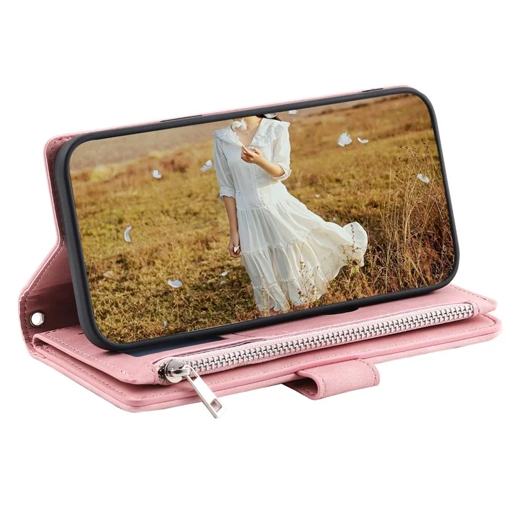Étui portefeuille pour Xiaomi Redmi Note 14 5G, style 005, couture en losange, en cuir PU - Or rose