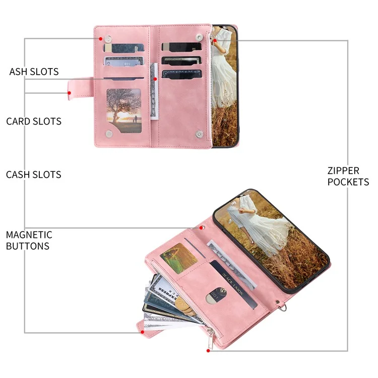 Étui portefeuille pour Xiaomi Redmi Note 14 5G, style 005, couture en losange, en cuir PU - Or rose