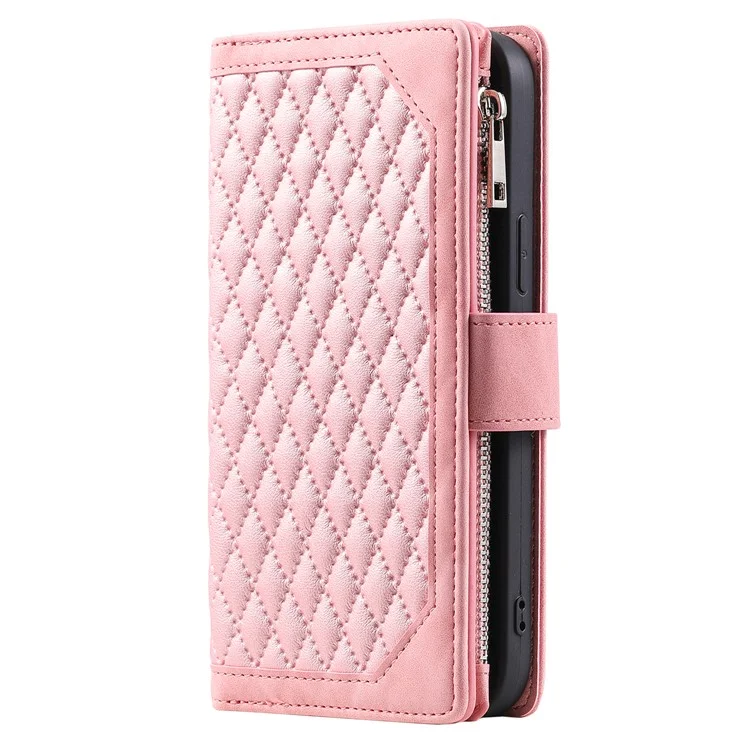 Étui portefeuille pour Xiaomi Redmi Note 14 5G, style 005, couture en losange, en cuir PU - Or rose