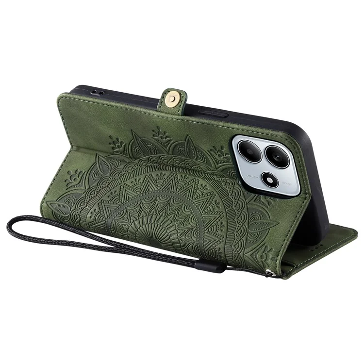 Estilo 016 para Xiaomi Redmi Note 14 5G, capa de couro com sensação de pele, com estampa de totem, carteira - Verde Escuro