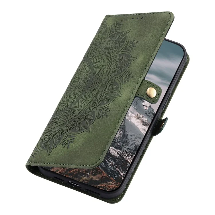 Estilo 016 para Xiaomi Redmi Note 14 5G, capa de couro com sensação de pele, com estampa de totem, carteira - Verde Escuro