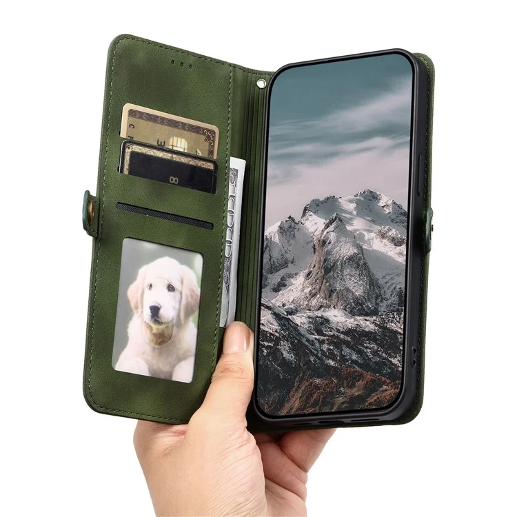 Estilo 016 para Xiaomi Redmi Note 14 5G, capa de couro com sensação de pele, com estampa de totem, carteira - Verde Escuro