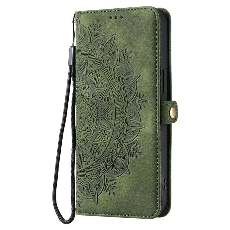 Estilo 016 para Xiaomi Redmi Note 14 5G, capa de couro com sensação de pele, com estampa de totem, carteira - Verde Escuro