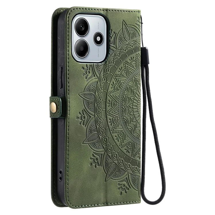 Estilo 016 para Xiaomi Redmi Note 14 5G, capa de couro com sensação de pele, com estampa de totem, carteira - Verde Escuro