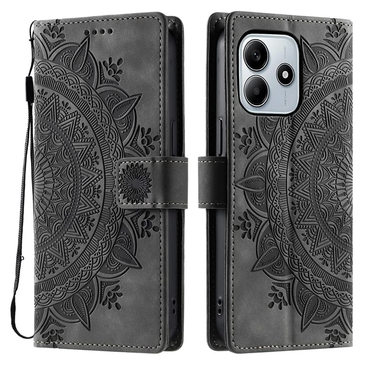 Style 018 für Xiaomi Redmi Note 14 5G Hülle geprägte Totem-Skin-Gefühl Brieftasche Leder Handyhülle - Grau