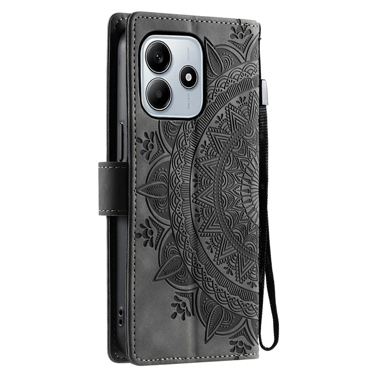 Style 018 für Xiaomi Redmi Note 14 5G Hülle geprägte Totem-Skin-Gefühl Brieftasche Leder Handyhülle - Grau