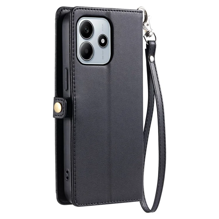 Funda de cuero con tapa y soporte para Xiaomi Redmi Note 14 5G, con correas - Negro