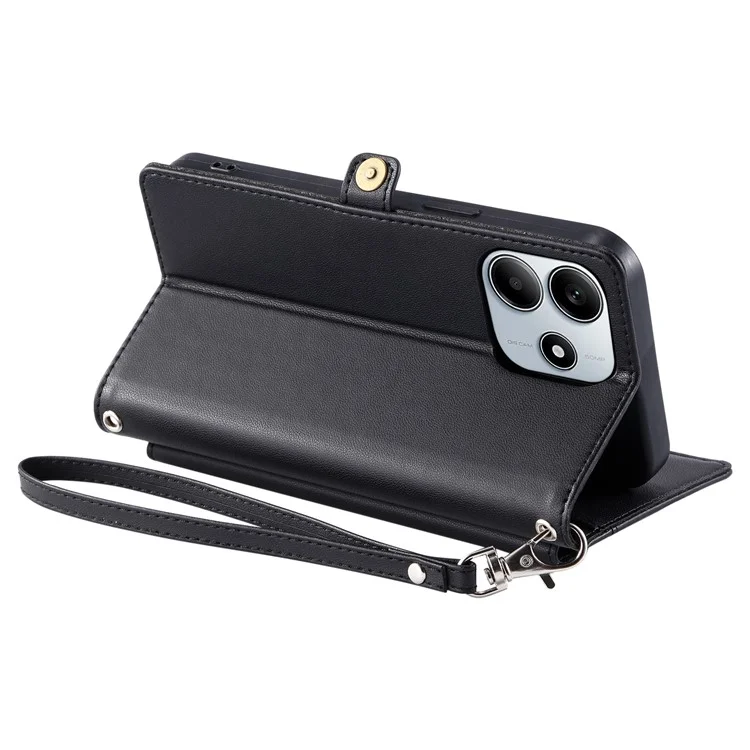 Funda de cuero con tapa y soporte para Xiaomi Redmi Note 14 5G, con correas - Negro