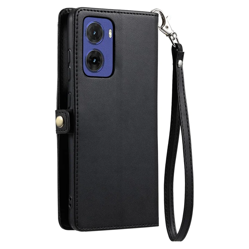 For Motorola Moto G05 4G Leather Case Wallet Stand Phone Cover with Straps - Black