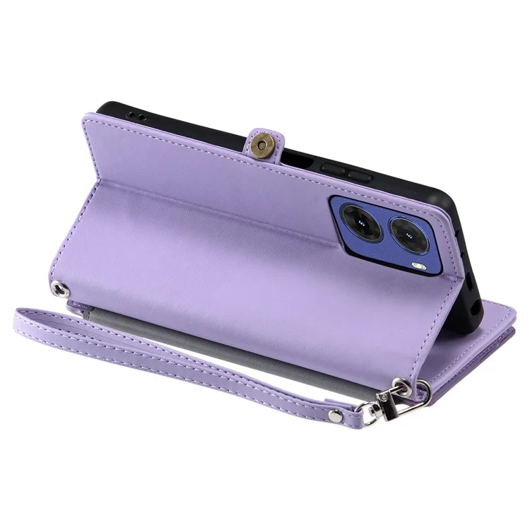 Custodia in TPU+PU pelle stile 015 per Motorola Moto G05 4G, con copertura wallet e cinturini - Viola