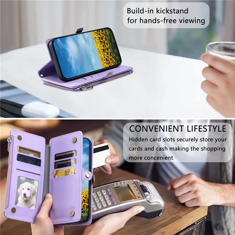 Custodia in TPU+PU pelle stile 015 per Motorola Moto G05 4G, con copertura wallet e cinturini - Viola