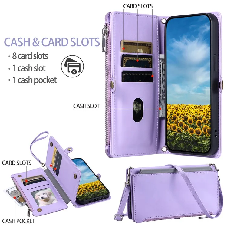 Custodia in TPU+PU pelle stile 015 per Motorola Moto G05 4G, con copertura wallet e cinturini - Viola