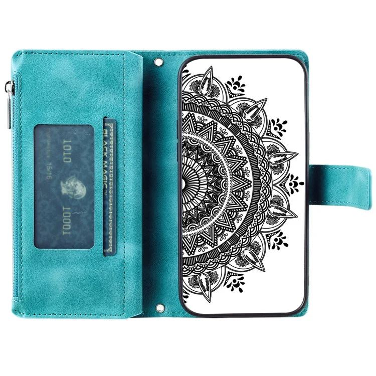 Style 006 Für Motorola Moto G05 4G Wallet Case PU Leder Handyhülle Mandala Blumenmuster - Mint Grün