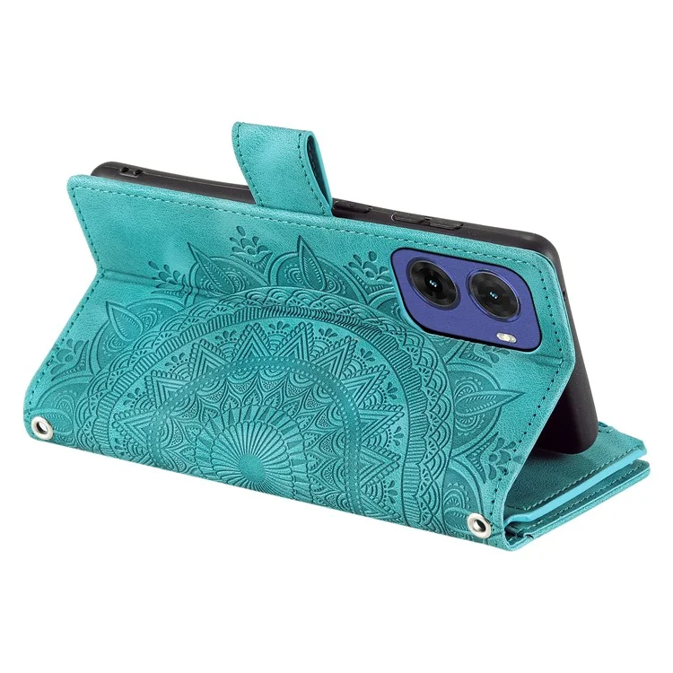 Style 006 Für Motorola Moto G05 4G Wallet Case PU Leder Handyhülle Mandala Blumenmuster - Mint Grün