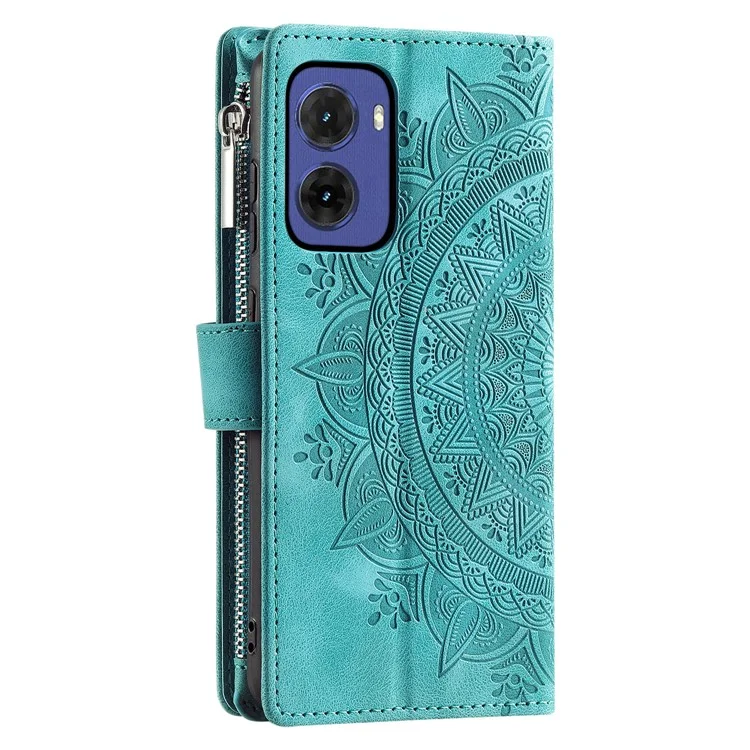 Style 006 Für Motorola Moto G05 4G Wallet Case PU Leder Handyhülle Mandala Blumenmuster - Mint Grün