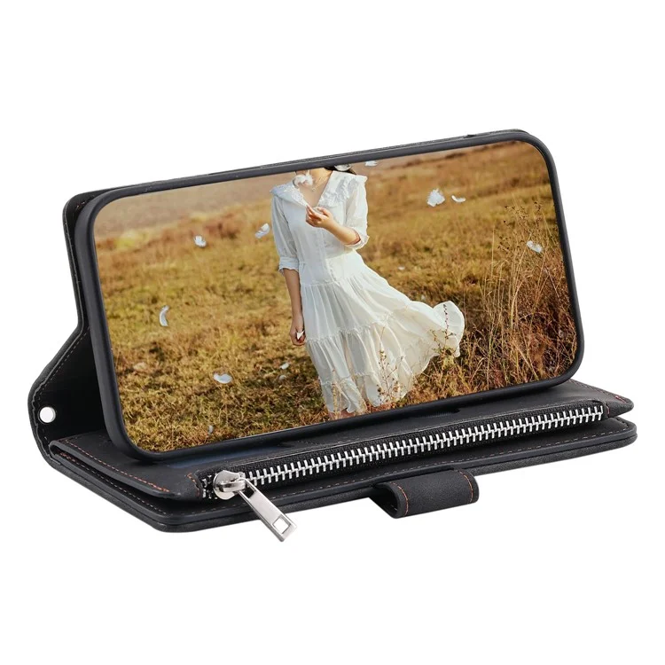 Style 005 für Motorola Moto G05 4G Wallet Case Rautensteppnaht PU-Leder Handyhülle - Schwarz