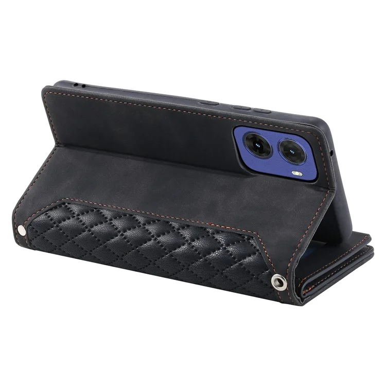 Style 005 für Motorola Moto G05 4G Wallet Case Rautensteppnaht PU-Leder Handyhülle - Schwarz