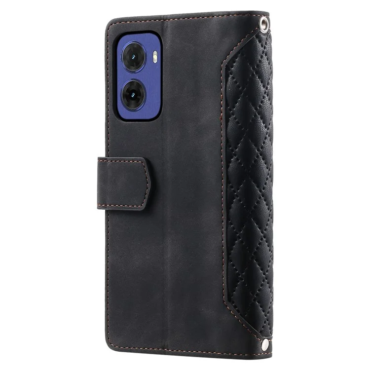 Style 005 für Motorola Moto G05 4G Wallet Case Rautensteppnaht PU-Leder Handyhülle - Schwarz