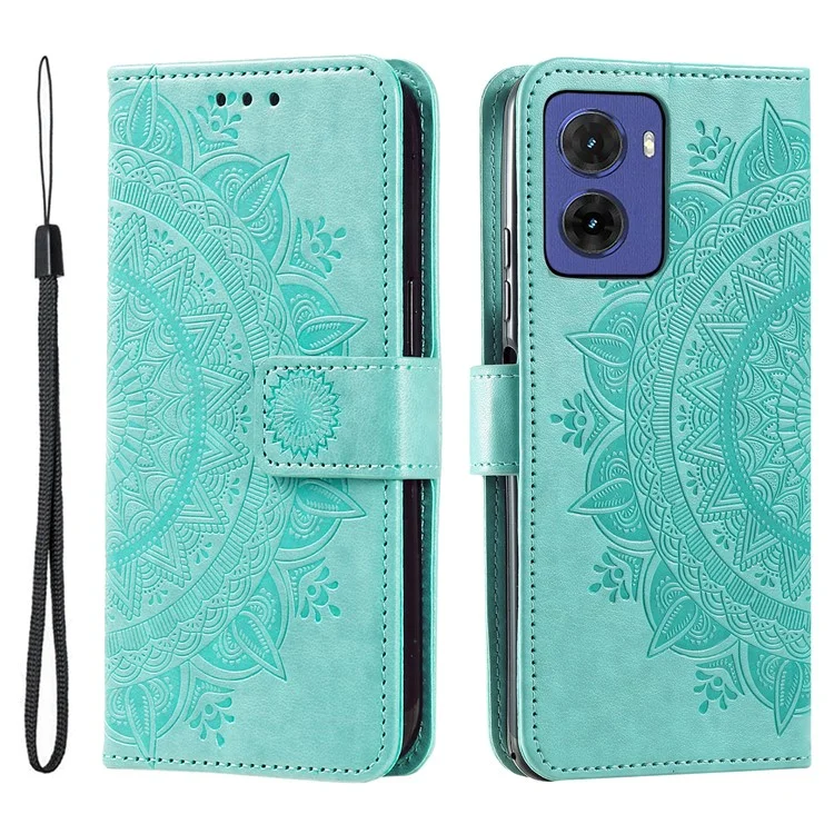 Capa para Motorola Moto G05 4G, com estampa de totem, em couro sintético, com suporte e compartimento para cartões - Verde menta