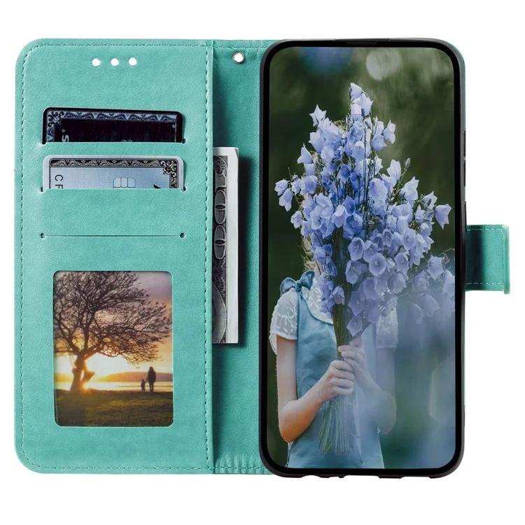 Capa para Motorola Moto G05 4G, com estampa de totem, em couro sintético, com suporte e compartimento para cartões - Verde menta