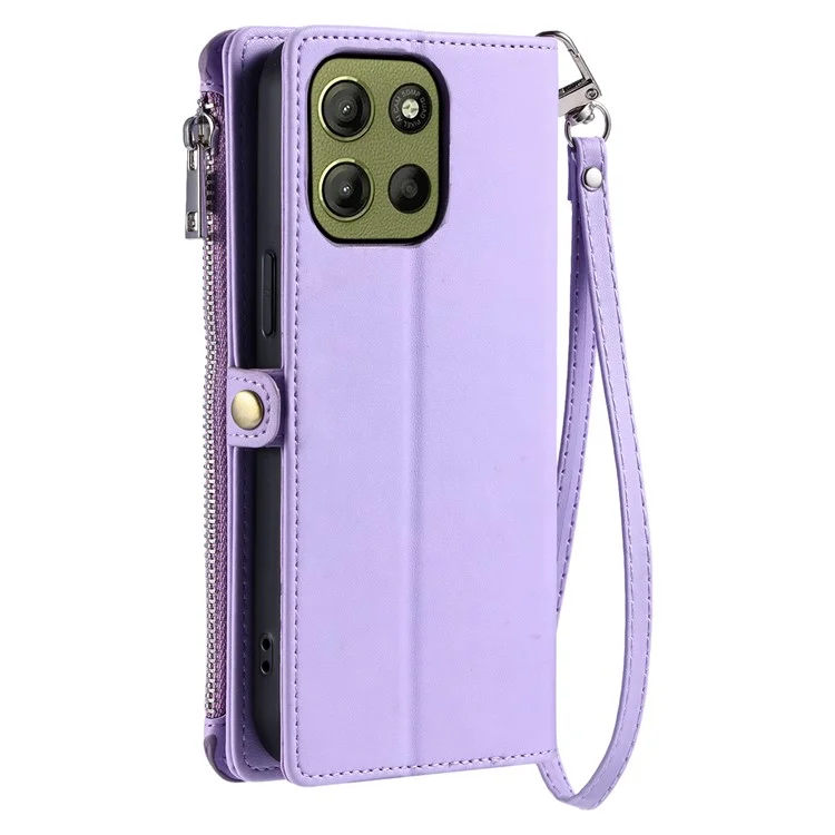 015 Stile per Motorola Moto G15 4G Custodia TPU+PU Pelle Portafoglio Custodia Telefonica con Cinghie - Viola