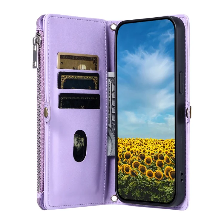 015 Stile per Motorola Moto G15 4G Custodia TPU+PU Pelle Portafoglio Custodia Telefonica con Cinghie - Viola