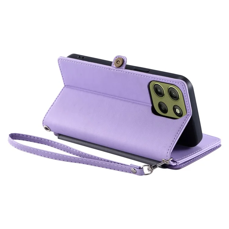 015 Stile per Motorola Moto G15 4G Custodia TPU+PU Pelle Portafoglio Custodia Telefonica con Cinghie - Viola