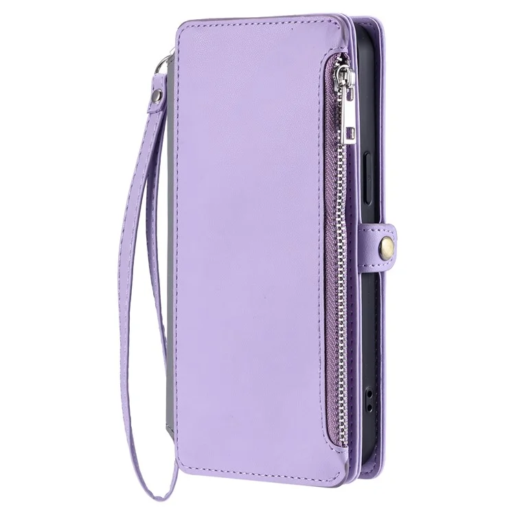 015 Stile per Motorola Moto G15 4G Custodia TPU+PU Pelle Portafoglio Custodia Telefonica con Cinghie - Viola