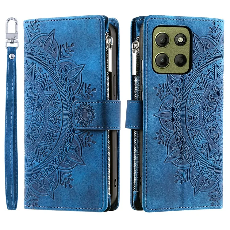 Style 006 Für Motorola Moto G15 4G Brieftasche Hülle PU Leder Handyhülle Mandala Blumen Muster - Blau
