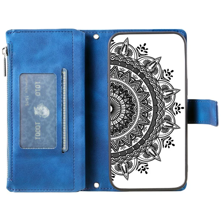 Style 006 Für Motorola Moto G15 4G Brieftasche Hülle PU Leder Handyhülle Mandala Blumen Muster - Blau