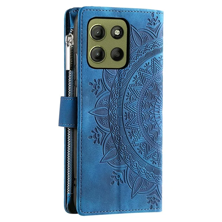 Style 006 Für Motorola Moto G15 4G Brieftasche Hülle PU Leder Handyhülle Mandala Blumen Muster - Blau