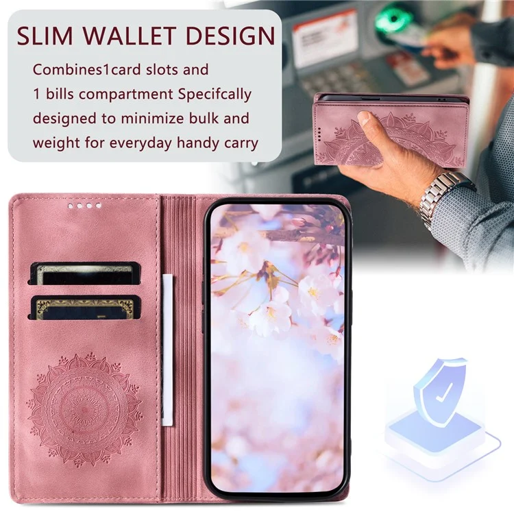 Style-010 für Motorola Moto G15 4G Hülle magnetischer Verschluss Leder Telefonhülle geprägt - Roségold