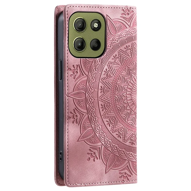 Style-010 für Motorola Moto G15 4G Hülle magnetischer Verschluss Leder Telefonhülle geprägt - Roségold