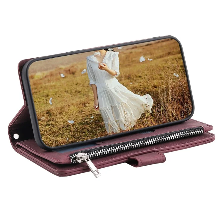 Style 005 Für Motorola Moto G15 4G Brieftasche Hülle Rautennaht Linie PU Leder Handyhülle - Weinrot
