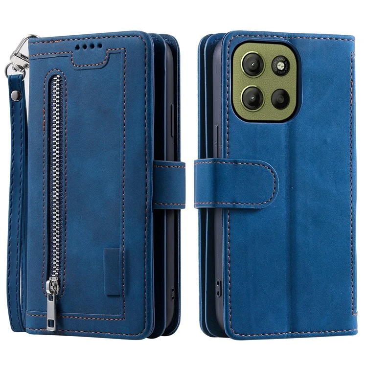 Custodia in pelle PU per Motorola Moto G15 4G con cerniera e 9 slot per schede - Blu