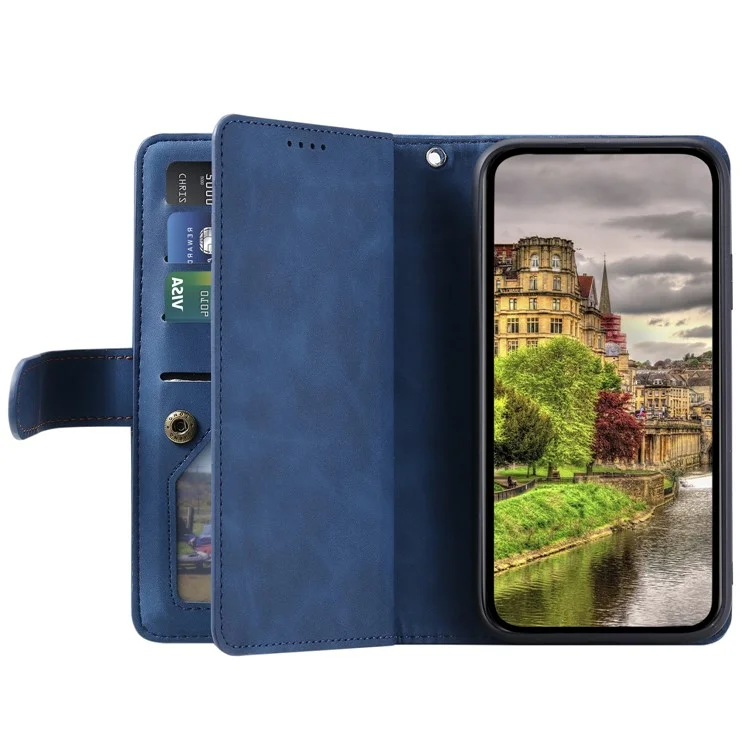 Custodia in pelle PU per Motorola Moto G15 4G con cerniera e 9 slot per schede - Blu