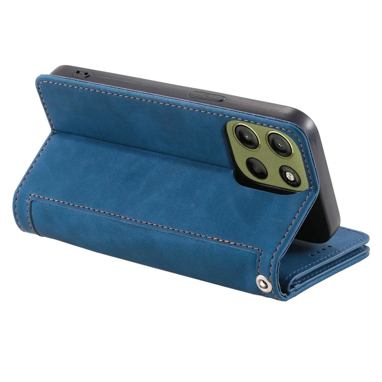 Custodia in pelle PU per Motorola Moto G15 4G con cerniera e 9 slot per schede - Blu